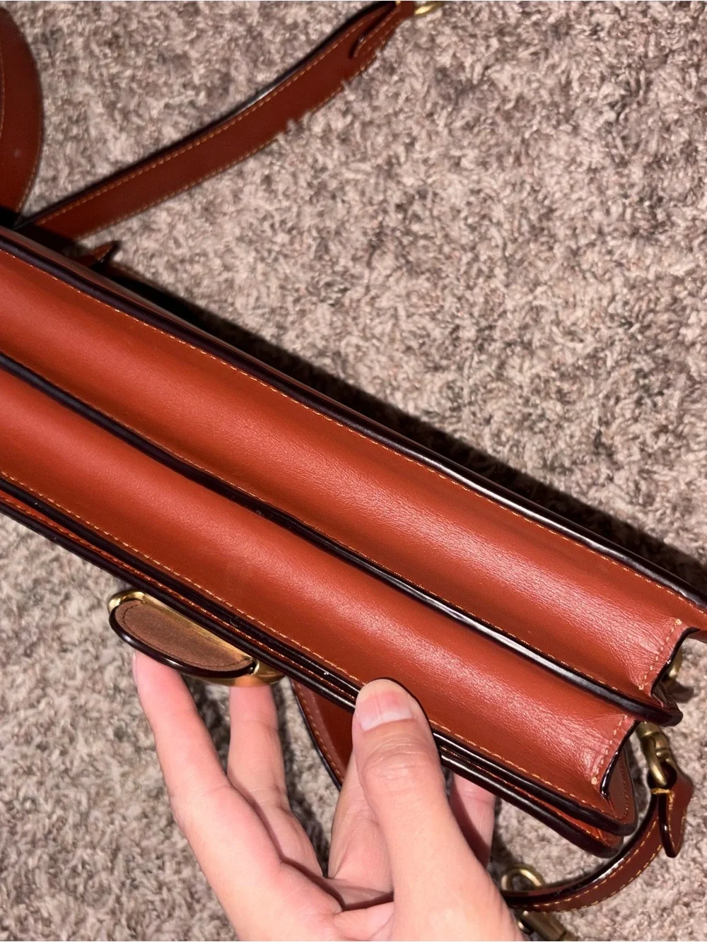 Coach Tan/Brown Signature Canvas Crossbody with Gold 'C' Accent